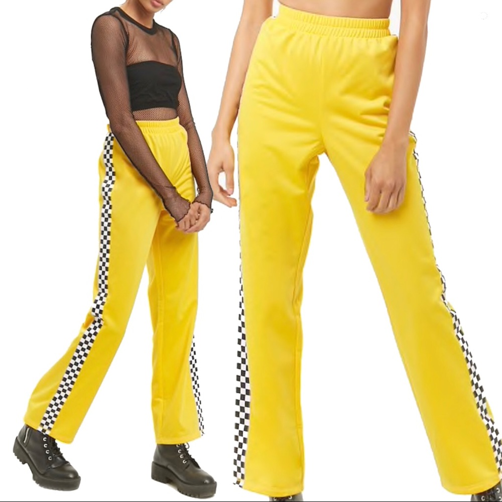 NWT Side Stripe Checkered Yellow Pants